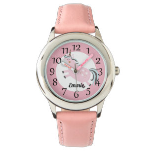 Aangepaste roze Unicorn sterren Horloge