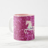 Aangepaste roze Unicorn Tweekleurige Koffiemok (Voorkant links)