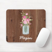 Aangepaste roze ventilator Mason Jar op rood hout Muismat (Met muis)