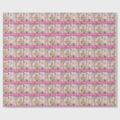 Aangepaste roze verjaardagsfotocollage cadeaupapier (Vlak)