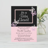 Aangepaste Roze Vlinder Baby Douche Uitnodigingen  (Staand voorkant)