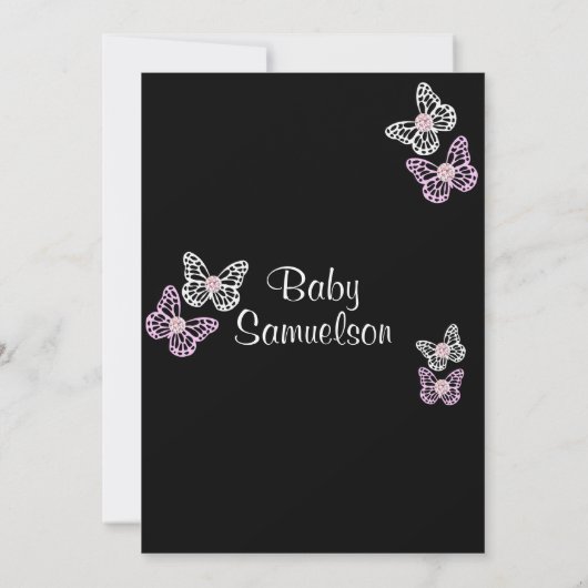 Aangepaste Roze Vlinder Baby Douche Uitnodigingen (Achterkant)