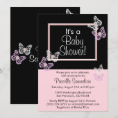 Aangepaste Roze Vlinder Baby Douche Uitnodigingen  (Voorkant / Achterkant)