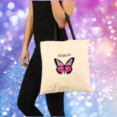 Aangepaste roze vlinder tote bag