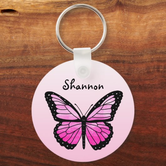 Aangepaste roze vlinderSleutelhanger Sleutelhanger (Voorkant)