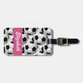 Aangepaste roze Voetbal Patroon Bagagelabel (Voorkant horizontaal)