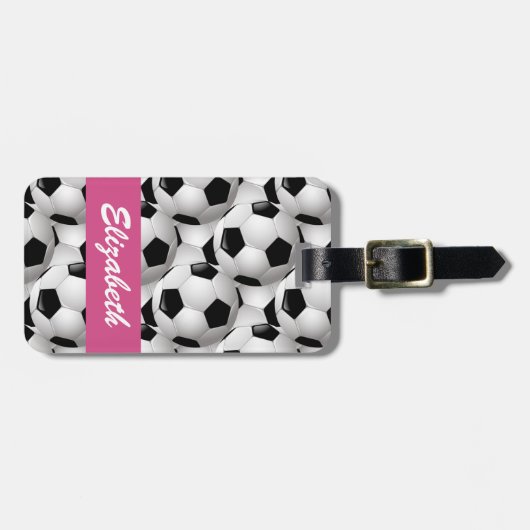 Aangepaste roze Voetbal Patroon Bagagelabel (Voorkant horizontaal)