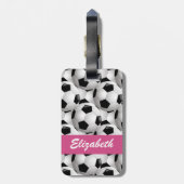 Aangepaste roze Voetbal Patroon Bagagelabel (Achterkant verticaal)