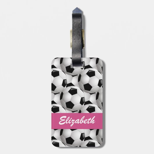 Aangepaste roze Voetbal Patroon Bagagelabel (Achterkant verticaal)