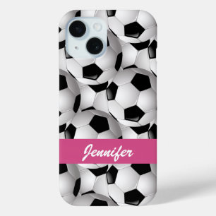 Aangepaste roze Voetbal Patroon iPhone 15 Case