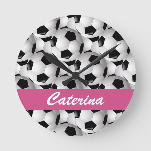 Aangepaste roze Voetbal Patroon Ronde Klok (Voorkant)