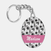 Aangepaste roze Voetbal Patroon Sleutelhanger (Voorkant Links)