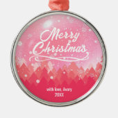 Aangepaste Roze Vreedzame Sneeuwbos Kerstmis Metalen Ornament (Voorkant)
