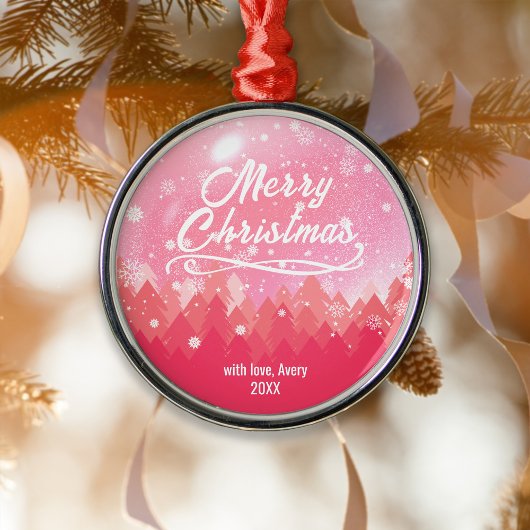 Aangepaste Roze Vreedzame Sneeuwbos Kerstmis Metalen Ornament