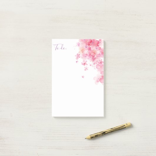 Aangepaste // Roze Waterverf bloemen Post-it® Notes (Op bureau)