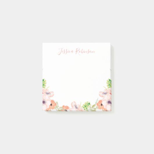 Aangepaste roze Waterverf Floral Boho Post-it® Notes (Voorkant)