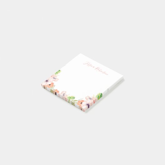 Aangepaste roze Waterverf Floral Boho Post-it® Notes (Schuin)