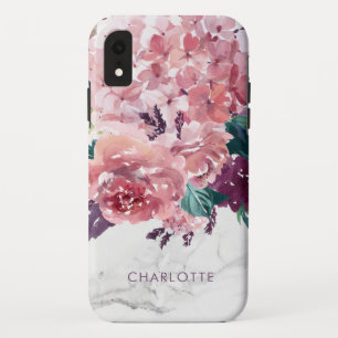 Aangepaste  roze Waterverf Floral Marble Case-Mate iPhone Case