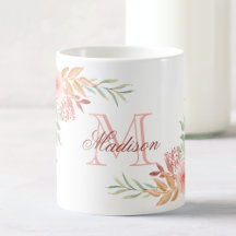 Aangepaste roze Waterverf Floral Monogram Naam
