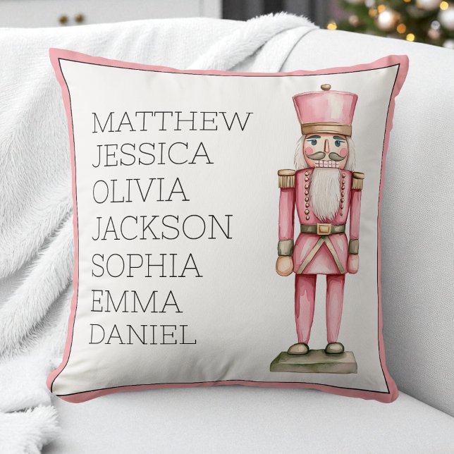 Aangepaste Roze Waterverf Notenkraker Familienaam Kussen (Custom Pink Watercolor Nutcracker Family Name Throw Pillow)