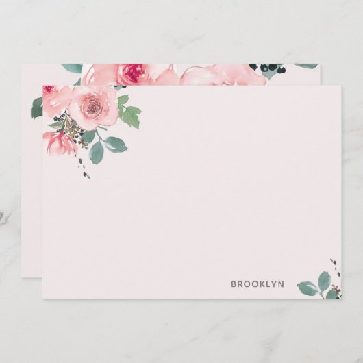 Aangepaste roze Waterverf platte Kaart Notitiekaartje (Voorkant / Achterkant)