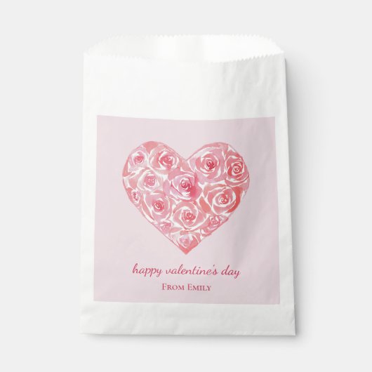 Aangepaste Roze Waterverf Roos Hart Valentijnsdag Bedankzakje (Voorkant)