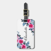 Aangepaste roze Waterverf Rozen Bagagelabel (Voorkant verticaal)