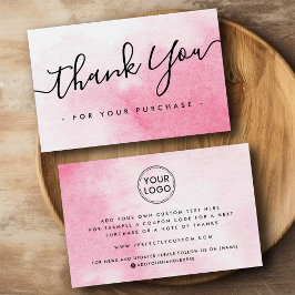 Aangepaste roze waterverf voor logo - dank u credi visitekaartje