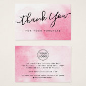 Aangepaste roze waterverf voor logo - dank u credi visitekaartje (Voorkant /achterkant)