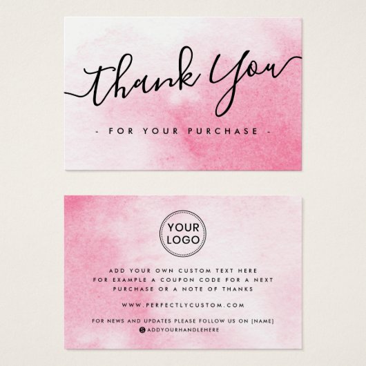 Aangepaste roze waterverf voor logo - dank u credi visitekaartje (Voorkant /achterkant)