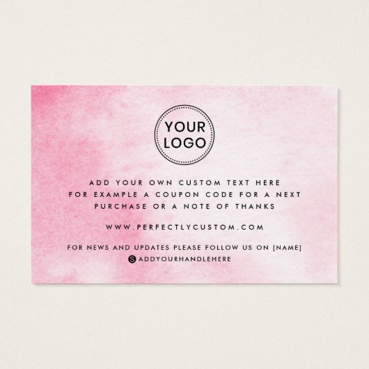 Aangepaste roze waterverf voor logo - dank u credi visitekaartje (Achterkant)