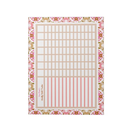 Aangepaste Roze Weekly Habit Goals Tracker Planner Notitieblok (Linkerzijde)