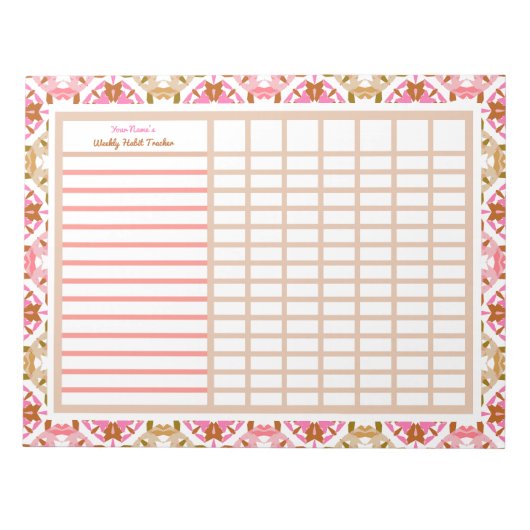 Aangepaste Roze Weekly Habit Goals Tracker Planner Notitieblok (Voorkant)