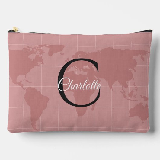 Aangepaste Roze Wereldkaart Monogram Naam Luxe Etui (Voorkant)