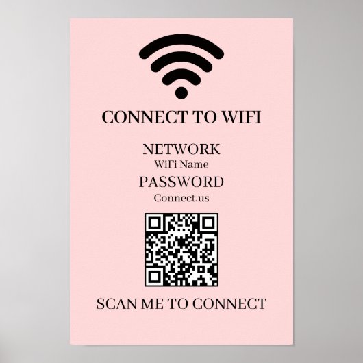 Aangepaste Roze WiFi QR | Eenvoudige Netwerkscan W Poster (Voorkant)