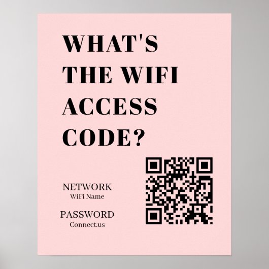 Aangepaste Roze WiFi QR | Gepersonaliseerd Wachtwo Poster (Voorkant)