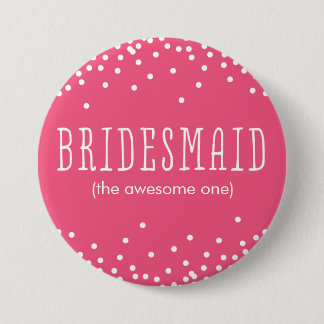 Aangepaste Roze & Witte Confetti Dot Bruidsmeisje  Ronde Button 7,6 Cm