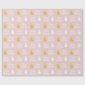 Aangepaste Roze Witte Gouden Kerstboom Cadeaupapier (Vlak)