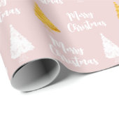 Aangepaste Roze Witte Gouden Kerstboom Cadeaupapier (Rol Hoek)