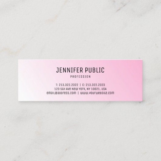 Aangepaste roze witte moderne, eenvoudige Sjabloon Mini Visitekaartje (Achterkant)