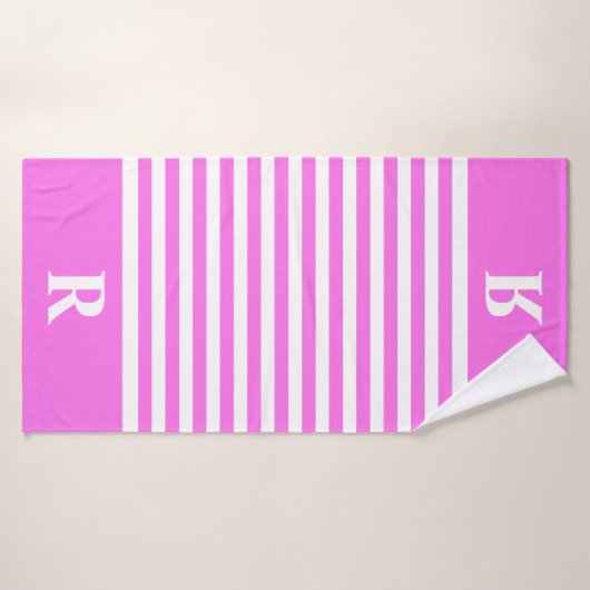 Aangepaste roze/witte strepen badhanddoek (Badhanddoek)