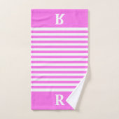 Aangepaste roze/witte strepen badhanddoek set bad handdoek (Handdoek)