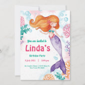 Aangepaste roze zeemeermin Party Verjaardag Uitnod Feestdagenkaart (Voorkant)