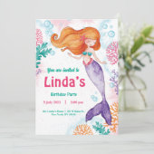 Aangepaste roze zeemeermin Party Verjaardag Uitnod Feestdagenkaart (Staand voorkant)