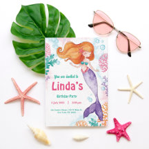 Aangepaste roze zeemeermin Party Verjaardag Uitnod