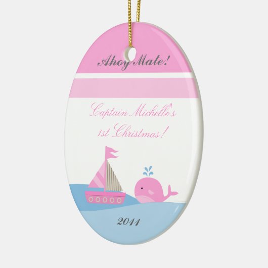 Aangepaste roze zeilboot walvis keramisch ornament (Links)