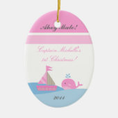 Aangepaste roze zeilboot walvis keramisch ornament (Voorkant)