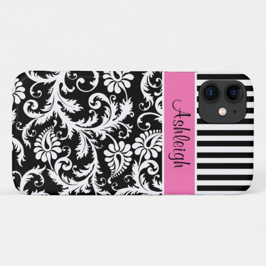 Aangepaste roze, zwart, witte, gestreept masker Case-Mate iPhone case (Achterkant (horizontaal))