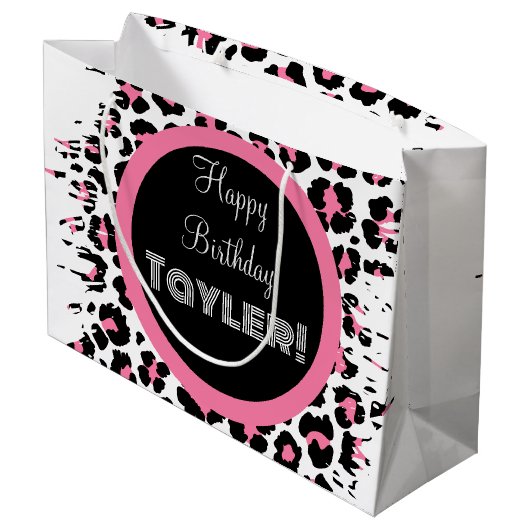 Aangepaste roze zwarte en witte Cheetah afdrukken Groot Cadeauzakje (Achterkant Gekanteld)