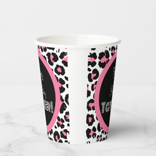 Aangepaste roze zwarte en witte Cheetah afdrukken Papieren Bekers (Links)